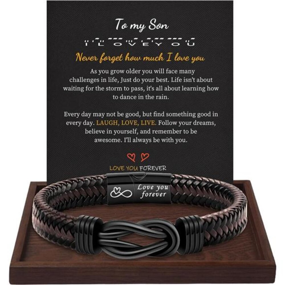 Valentines Gifts for Him Leather Bracelets for Men Adjustable Birthday Graduatio